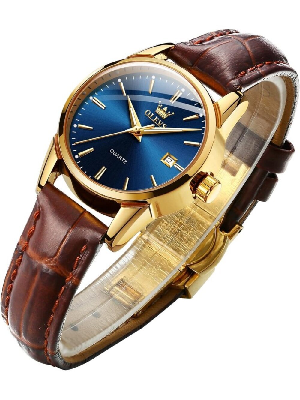 Olevs Women Blue Brown Leather Analog Quartz Waterproof Reloj Mujer Luxury Watch
